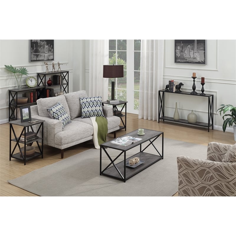 Pemberly Row Transitional Metal Wedge End Table in Weathered Gray