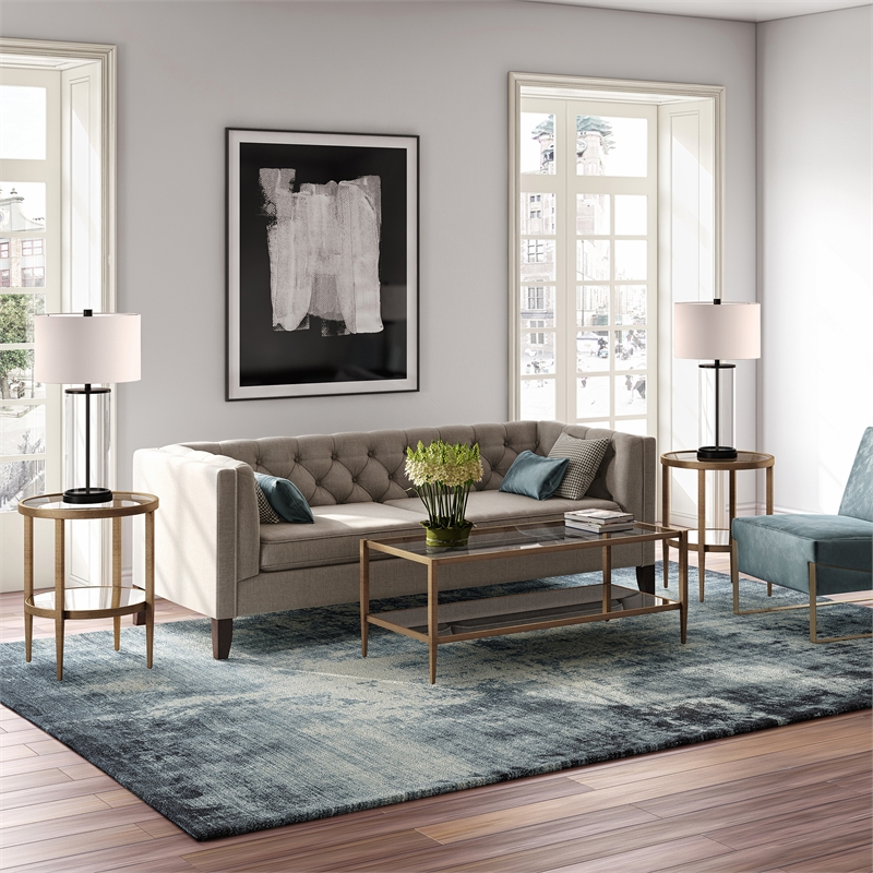 Pemberly Row Double Shelf Round Modern Metal Side Table in Brass