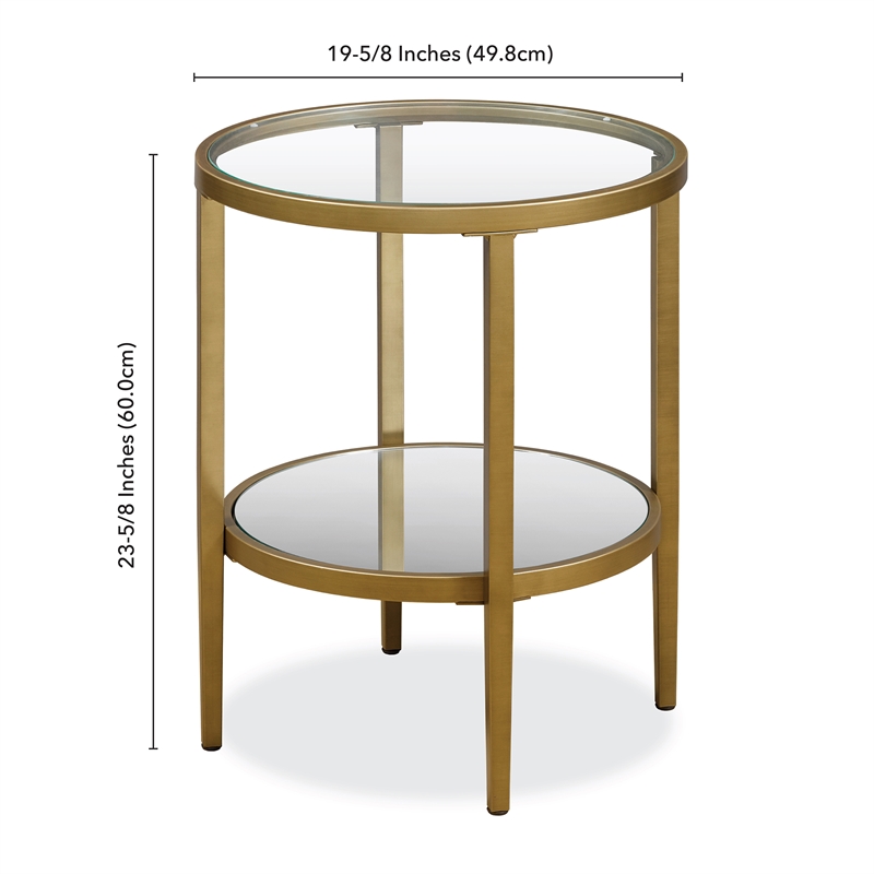 Pemberly Row Double Shelf Round Modern Metal Side Table in Brass