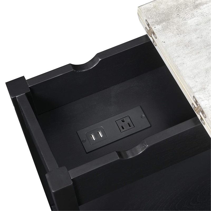 Pemberly Row Modern Wood Flip Top End Table with Charging Station in Black