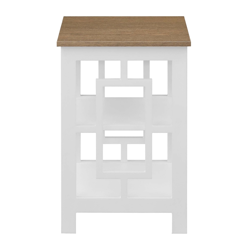 Pemberly Row End Table with Shelves in White Wood with Driftwood Top Finish
