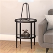 Pemberly Row End Table Coffee Accent Table Round in Glass Top and Metal - Black