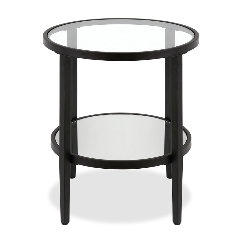 Pemberly Row End Table Coffee Accent Table Round in Glass Top and Metal - Black