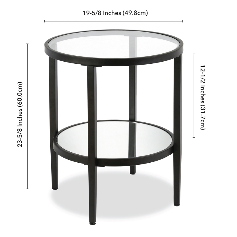 Pemberly Row End Table Coffee Accent Table Round in Glass Top and Metal - Black