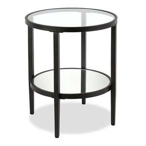 pemberly row double shelf metal round side table in black and bronze finish