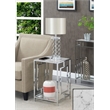 Pemberly Row Metal End Table with White Faux Marble Top & Clear Glass in Chrome