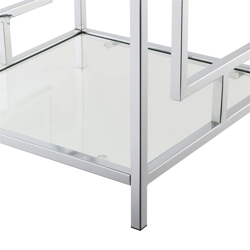 Pemberly Row Metal End Table with White Faux Marble Top & Clear Glass in Chrome