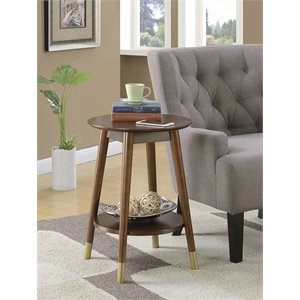 Pemberly Row Round End Table with Bottom Shelf in Espresso Wood Finish
