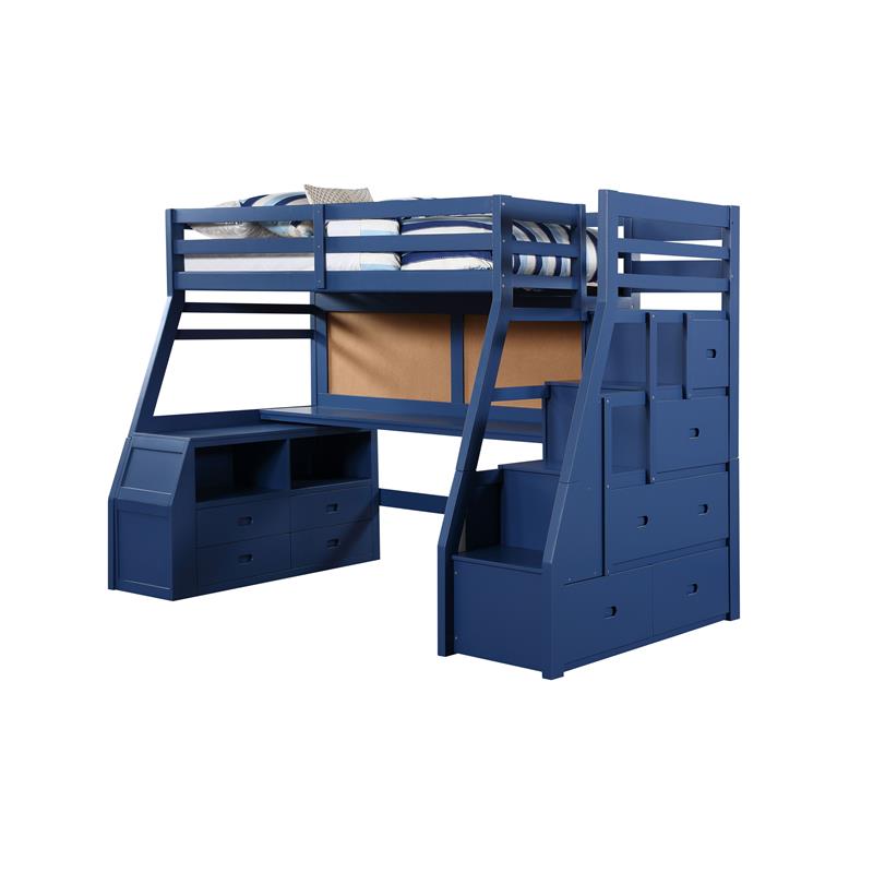 Pemberly Row Storage Loft Bed in Navy Blue Finish