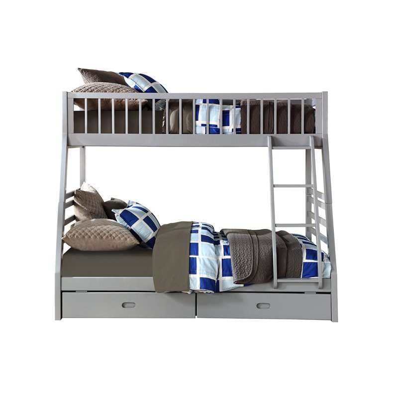 Pemberly Row Twin over Full Bunk Bed with 2 Drawers in Gray