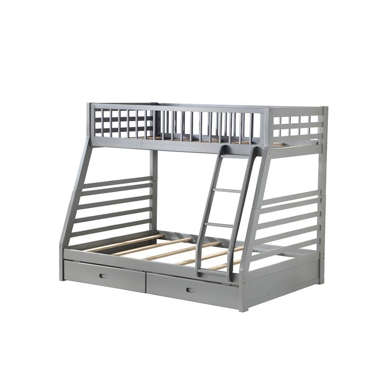 Pemberly Row Twin over Full Bunk Bed with 2 Drawers in Gray