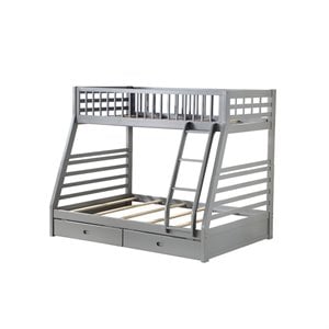 Pemberly Row Twin over Full Bunk Bed with 2 Drawers in Gray