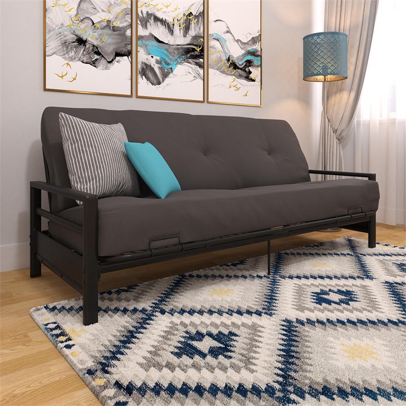 Pemberly Row Contemporary Sturdy Metal Futon Frame with Solid Mesh in Black