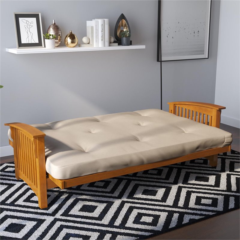 Pemberly Row 6 Inch Futon Mattress in Tan Microfiber