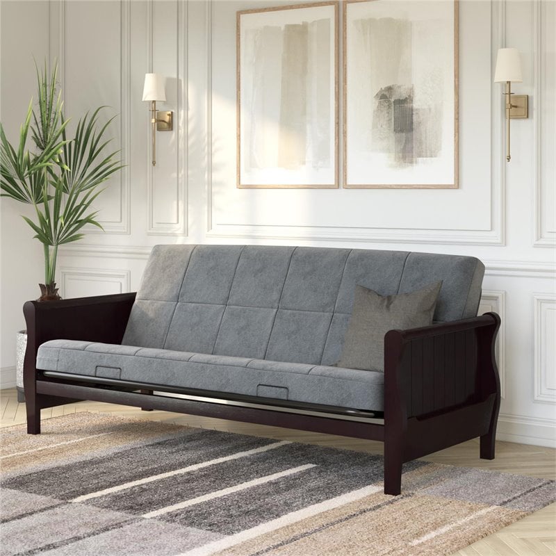 Pemberly Row 6 Inch Square Quilted Futon Mattress Full Size in Gray