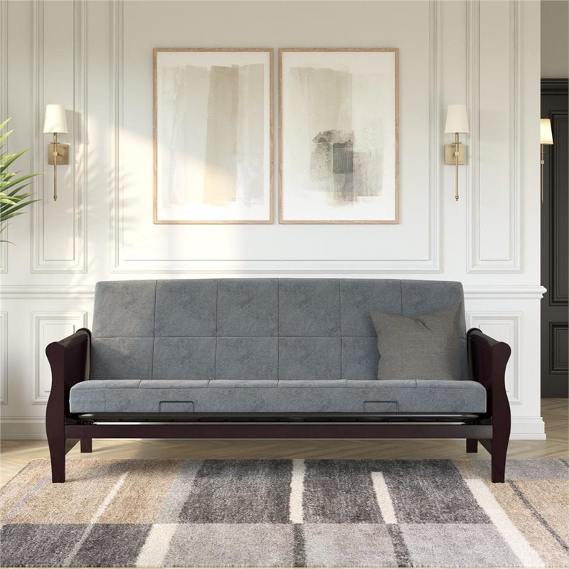 Pemberly Row 6 Inch Square Quilted Futon Mattress Full Size in Gray