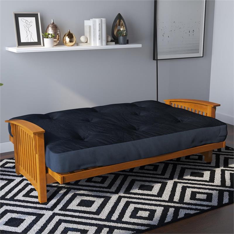 Pemberly Row 8 Inch Futon Mattress Full in Blue Microfiber