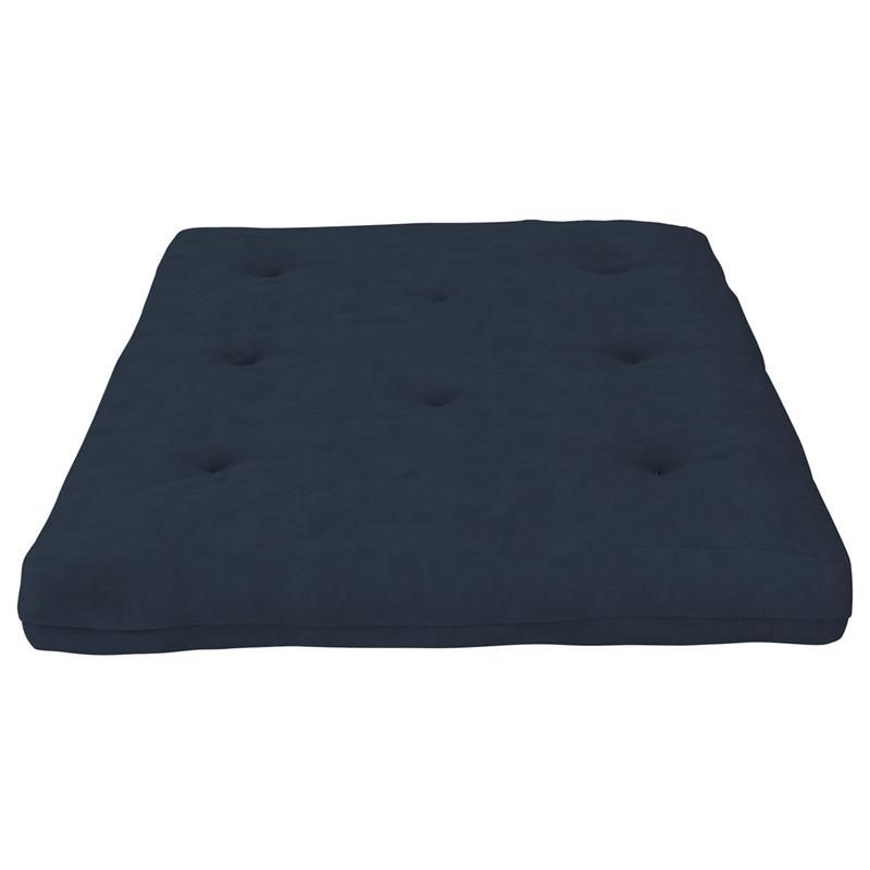 Pemberly Row 8 Inch Futon Mattress Full in Blue Microfiber