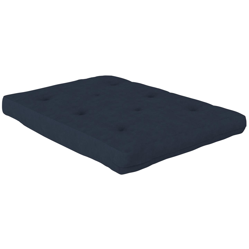 Pemberly Row 8 Inch Futon Mattress Full in Blue Microfiber