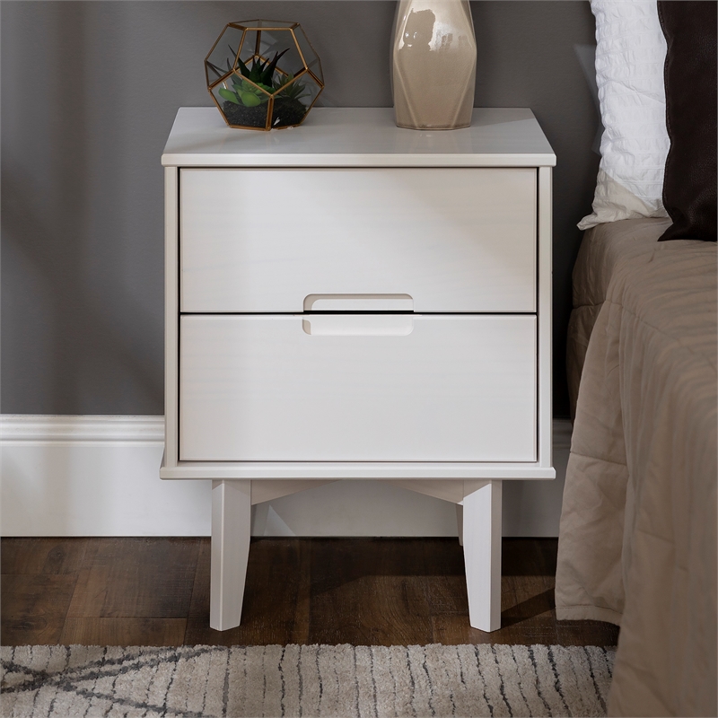Pemberly Row 2-Drawer Groove Handle Wood Nightstand in White