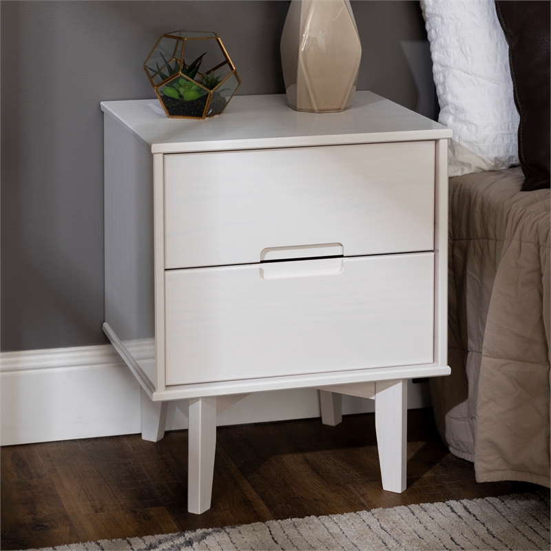 Pemberly Row 2-Drawer Groove Handle Wood Nightstand in White