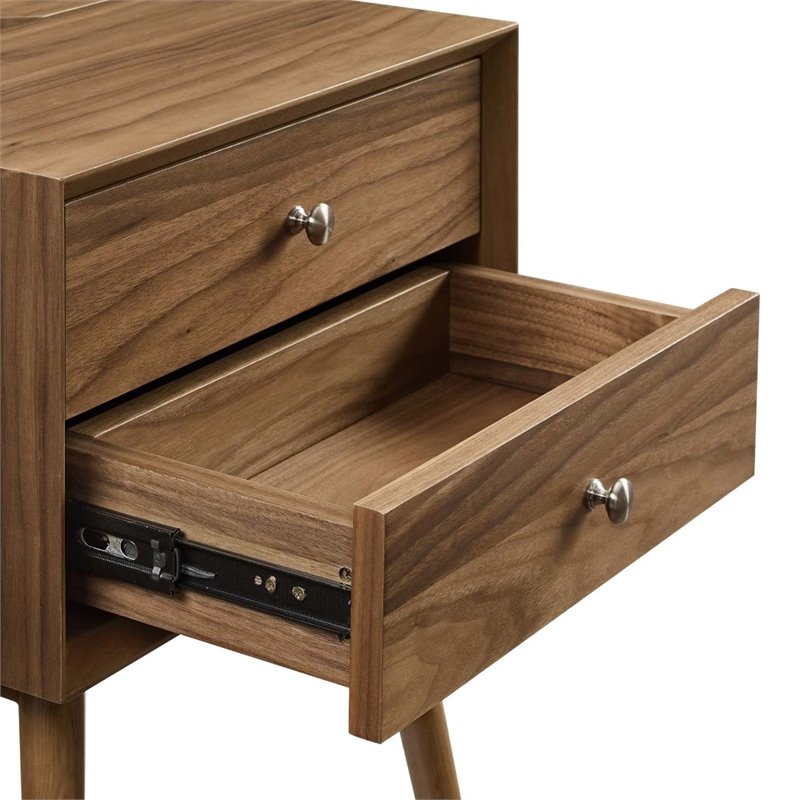 Pemberly Row Modern Wooden Nightstand With USB Ports in Walnut