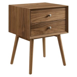 Pemberly Row Modern Wooden Nightstand With USB Ports in Walnut