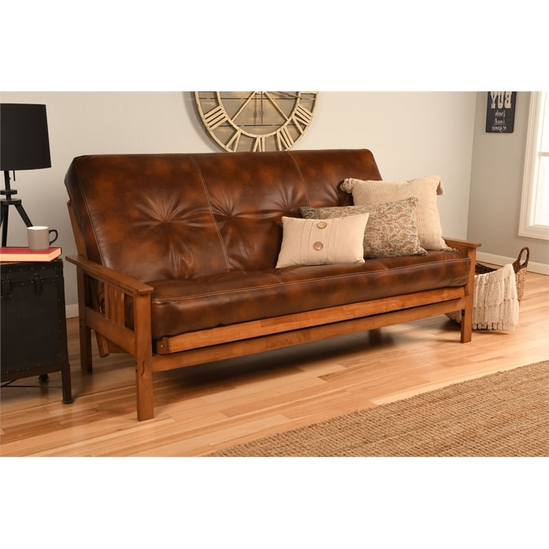 Pemberly Row Full-size Faux Leather Futon Mattress in Brown - Frame Not Included