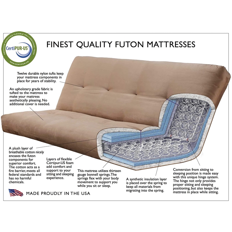 Pemberly Row Full-size Suede Fabric Futon Mattress in Gray-Frame Not Included