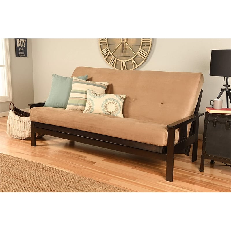 Pemberly Row Full-size Suede Fabric Futon Mattress in Brown-Frame Not Included