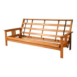 pemberly row queen solid wood futon frame in butternut/brown
