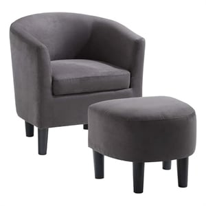 Pemberly Row Contemporary Fabric Accent Chair with Ottoman in Gray