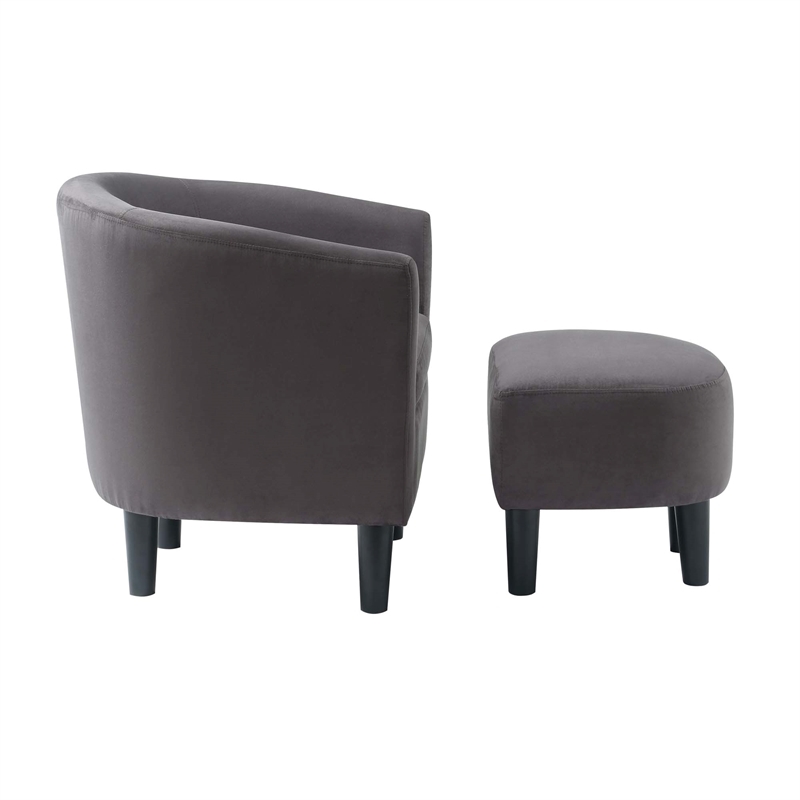 Pemberly Row Contemporary Fabric Accent Chair with Ottoman in Gray
