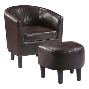 Pemberly Row Contemporary Faux Leather Accent Chair with Ottoman in Espresso