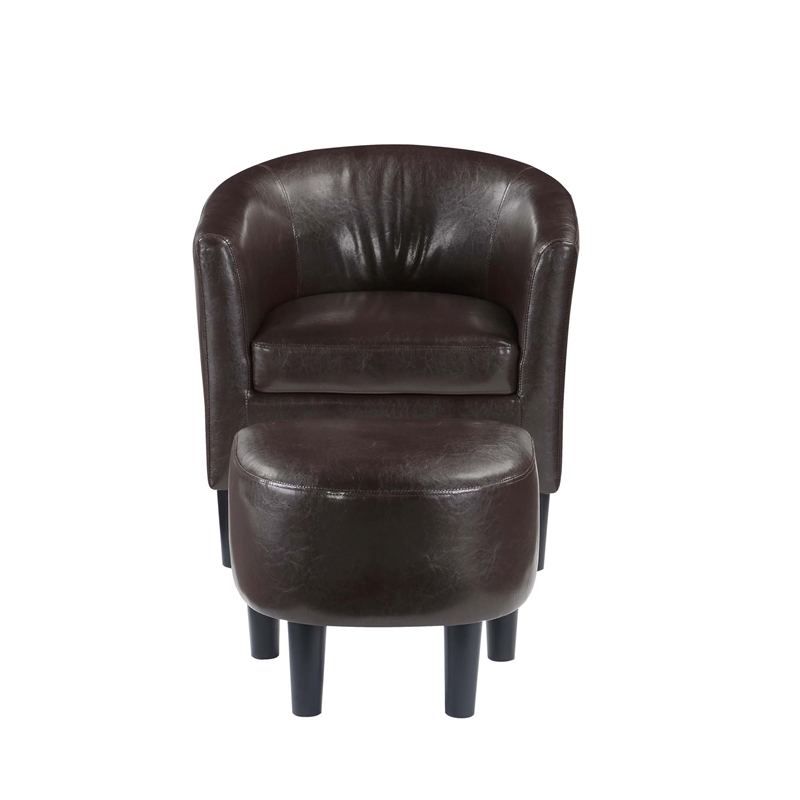 Pemberly Row Contemporary Faux Leather Accent Chair with Ottoman in Espresso