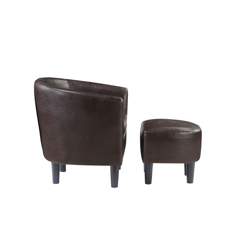 Pemberly Row Contemporary Faux Leather Accent Chair with Ottoman in Espresso