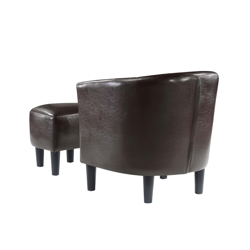 Pemberly Row Contemporary Faux Leather Accent Chair with Ottoman in Espresso