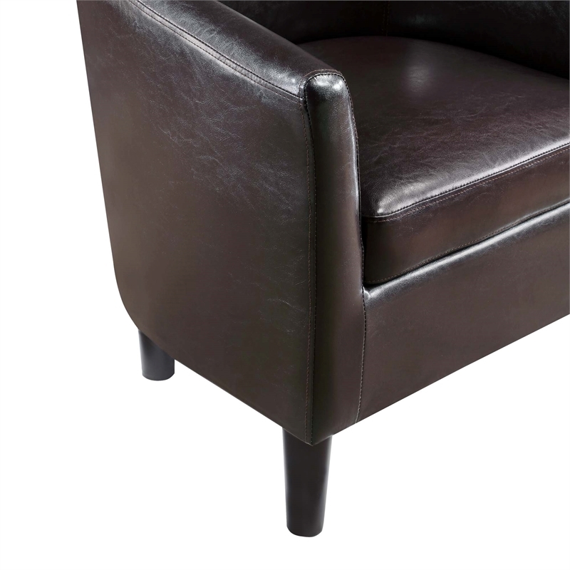 Pemberly Row Contemporary Faux Leather Accent Chair with Ottoman in Espresso