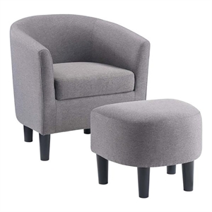 Pemberly Row Contemporary Fabric Accent Chair with Ottoman in Cement Gray