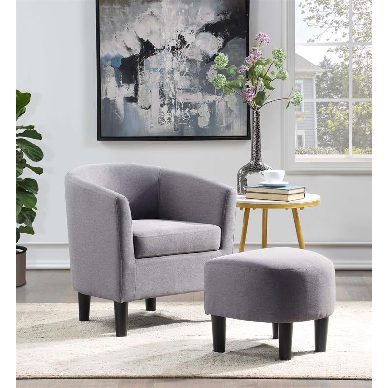 Pemberly Row Contemporary Fabric Accent Chair with Ottoman in Cement Gray