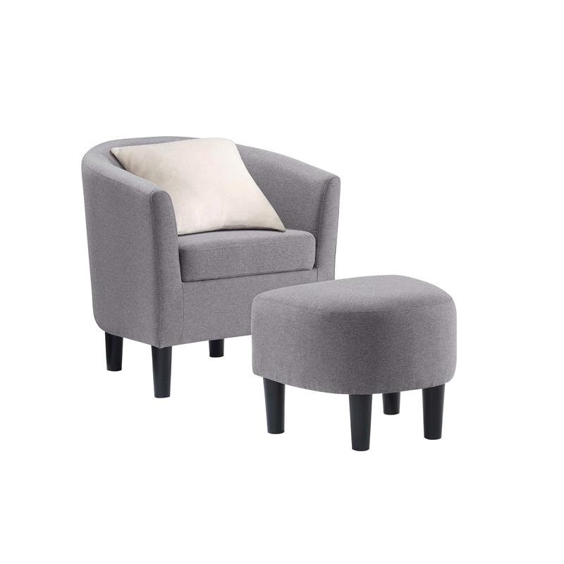 Pemberly Row Contemporary Fabric Accent Chair with Ottoman in Cement Gray