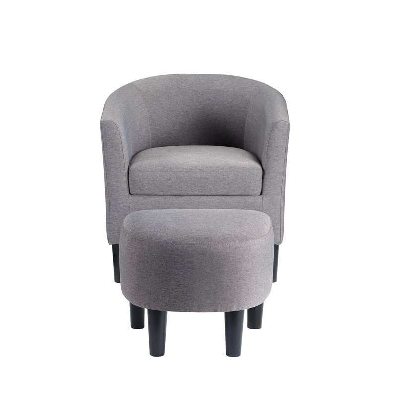 Pemberly Row Contemporary Fabric Accent Chair with Ottoman in Cement Gray