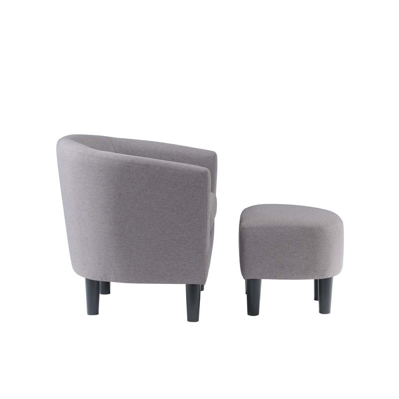 Pemberly Row Contemporary Fabric Accent Chair with Ottoman in Cement Gray
