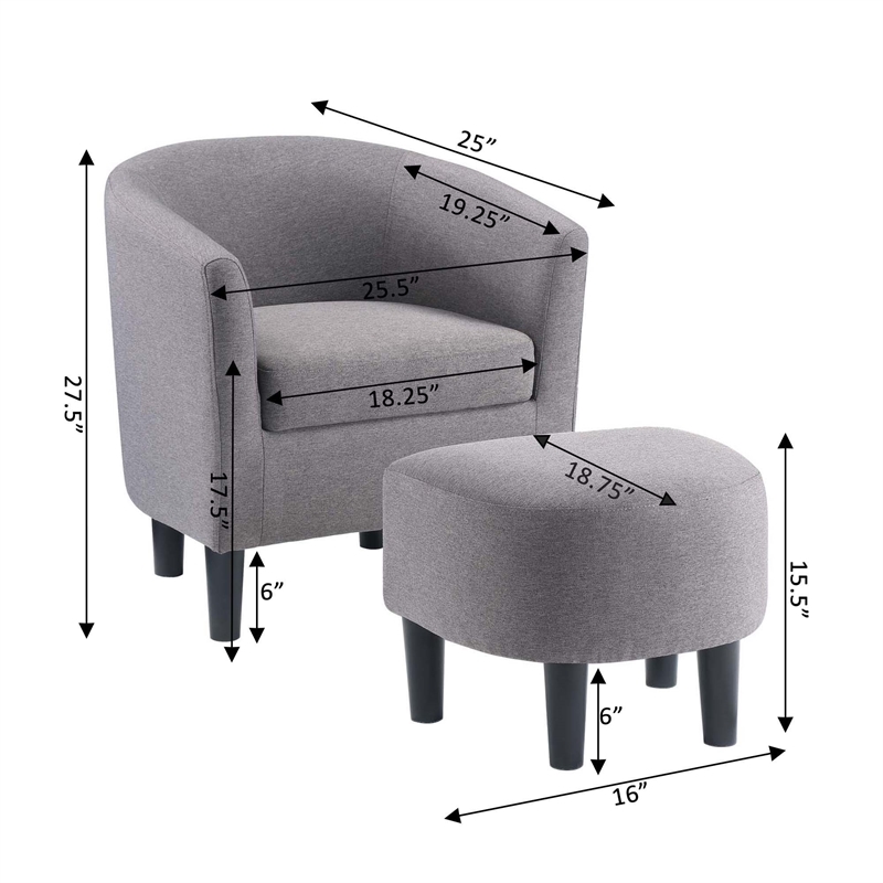 Pemberly Row Contemporary Fabric Accent Chair with Ottoman in Cement Gray