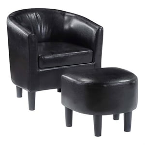Pemberly Row Contemporary Faux Leather Accent Chair with Ottoman in Black