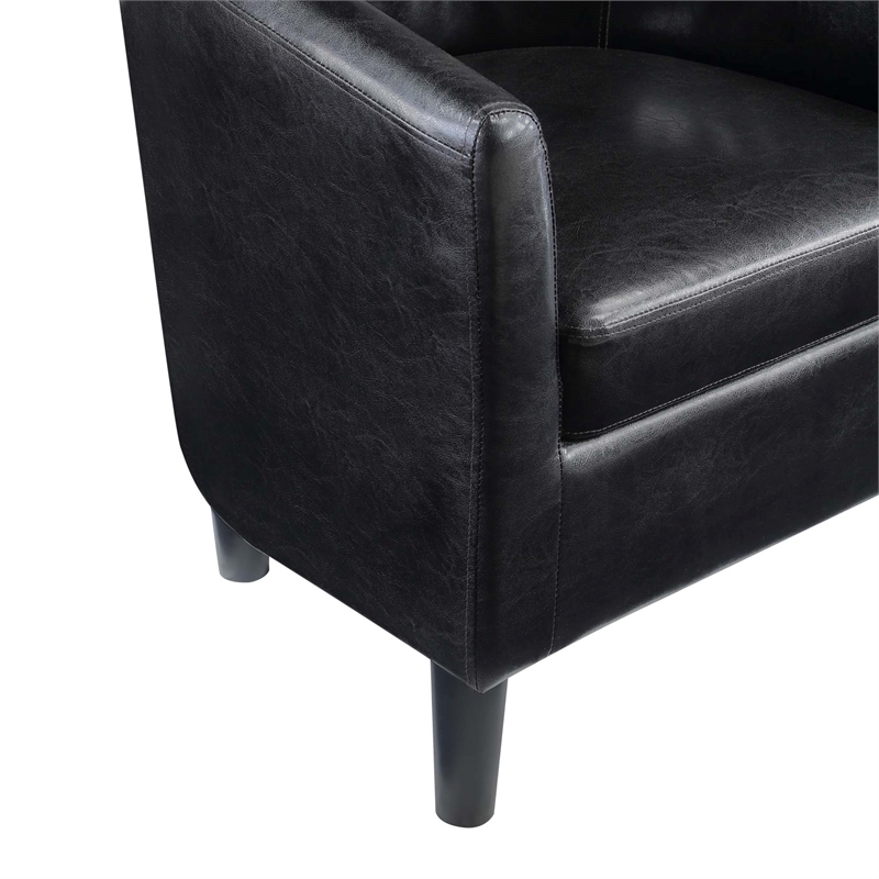 Pemberly Row Contemporary Faux Leather Accent Chair with Ottoman in Black