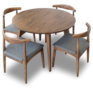 Pemberly Row 5-Piece Mid-Century Solid Wood Dining Set with 4 Chairs in Gray