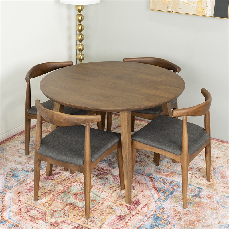 Pemberly Row 5-Piece Mid-Century Solid Wood Dining Set with 4 Chairs in Gray