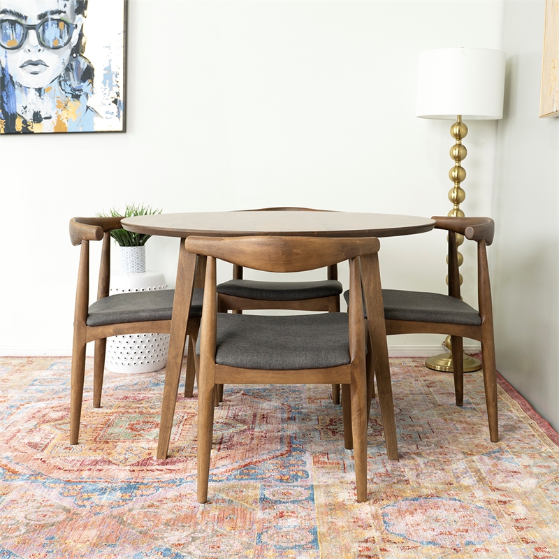Pemberly Row 5-Piece Mid-Century Solid Wood Dining Set with 4 Chairs in Gray