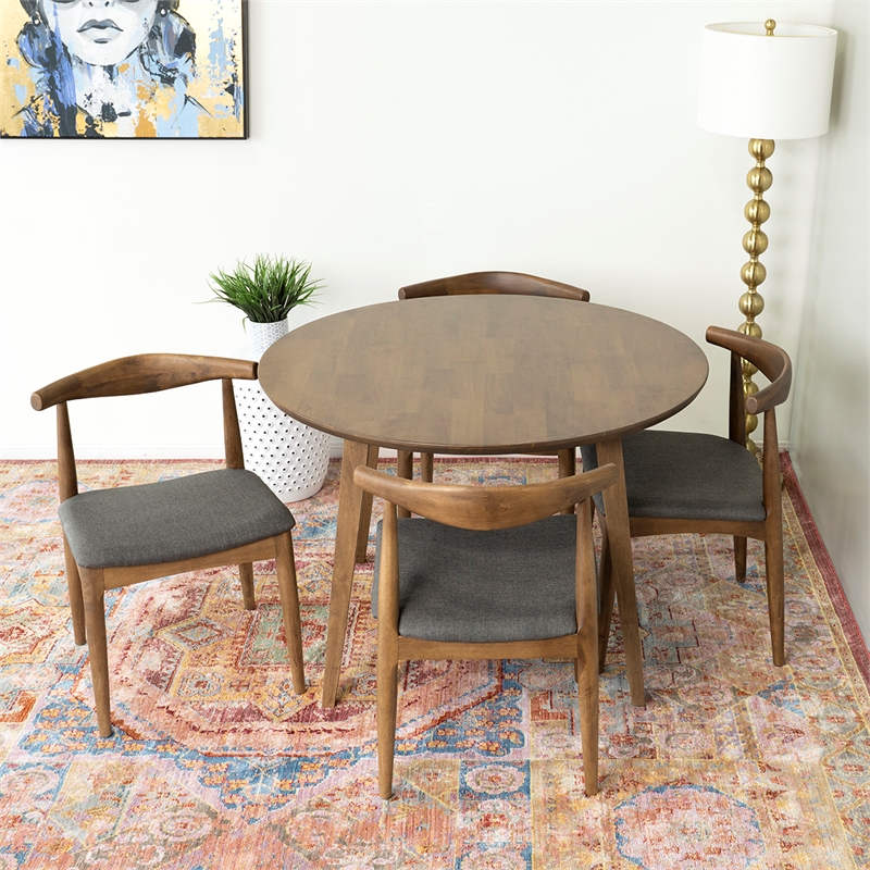Pemberly Row 5-Piece Mid-Century Solid Wood Dining Set with 4 Chairs in Gray
